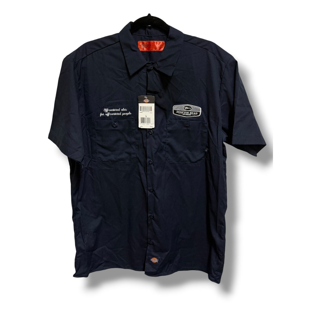 Dickies Mens Dogfish Head Brewery Work Shirt Navy Blue Short Sleeve Button Up L